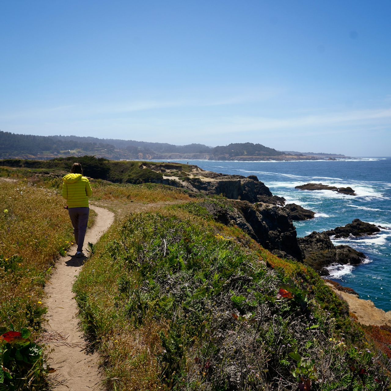 woman hiking at Mendocino Headlands State Park