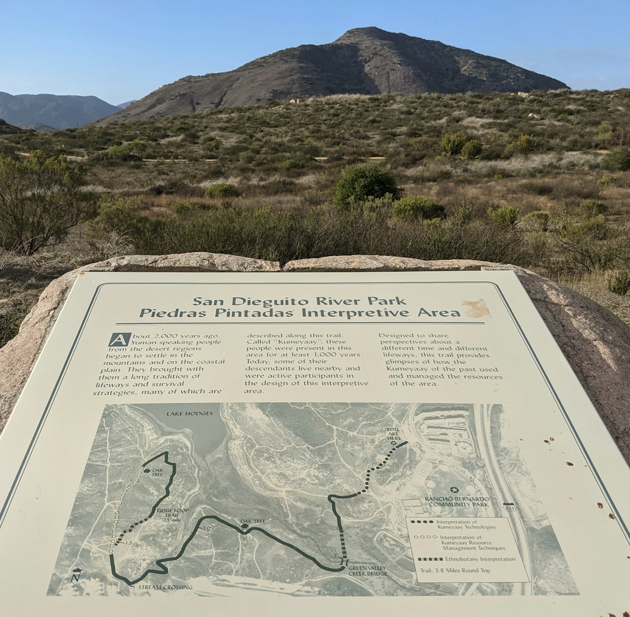 Placard rock sign at Lake Hodges in Escondido San Diego County 