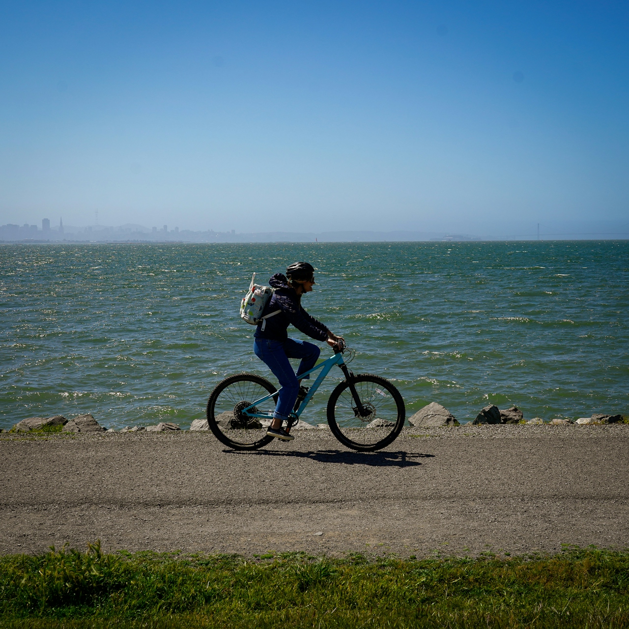 biker on a trail at Brickyard Cove in Berkeley 