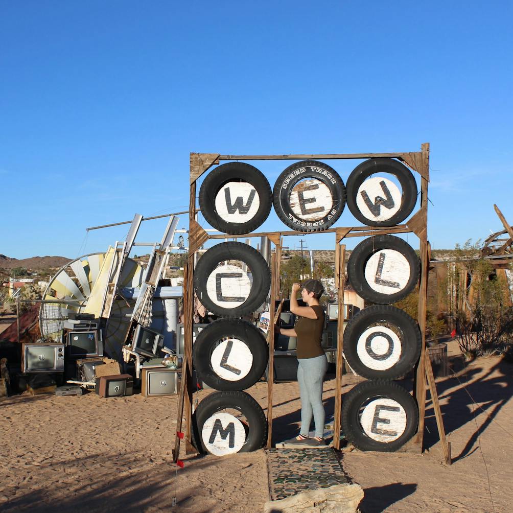 Welcome sign at Noah Purifoy Outdoor Museum in Joshua Tree 