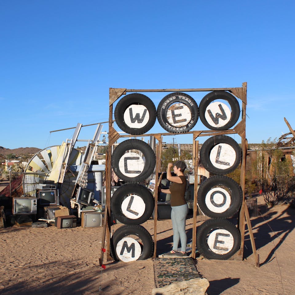 Welcome sign at Noah Purifoy Outdoor Museum in Joshua Tree 