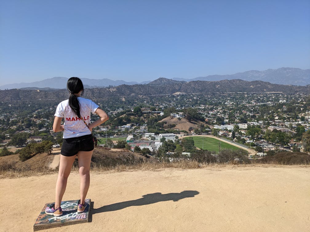 Hiker at Fiji Hill at Occidental College in Los Angeles 