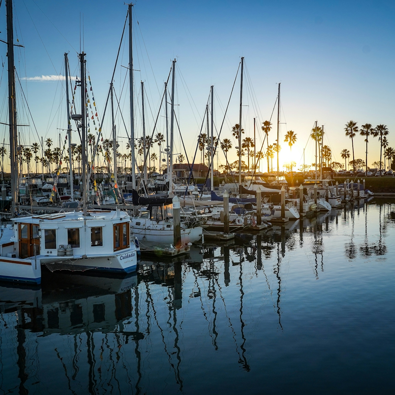 docked sailboats at sunset at Channel Islands Harbor