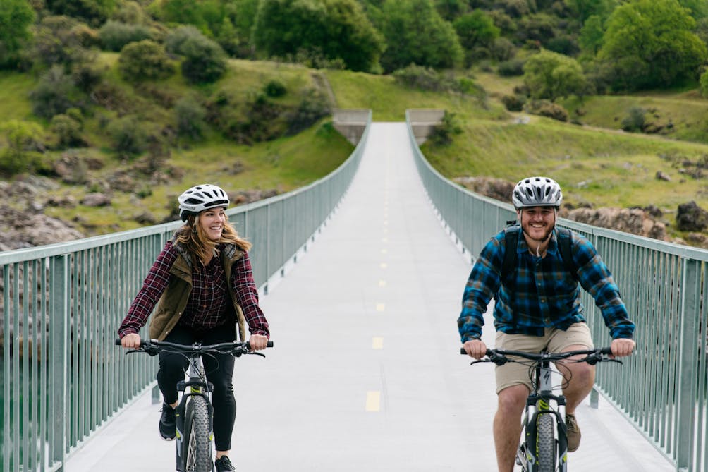 Bikers on bridge Redding