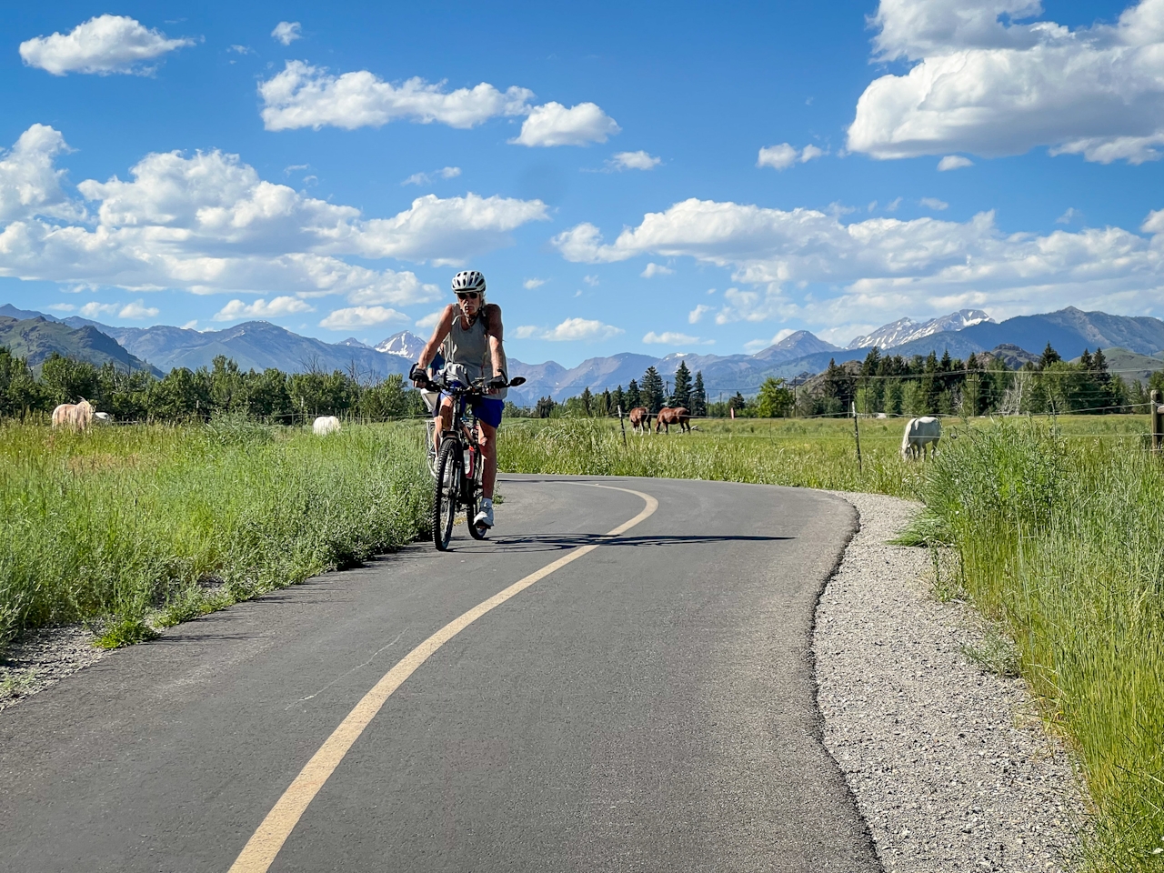 Cyclist on the Wood River Trail in Sun Valley Idaho