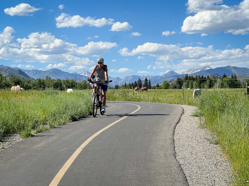 Cyclist on the Wood River Trail in Sun Valley Idaho