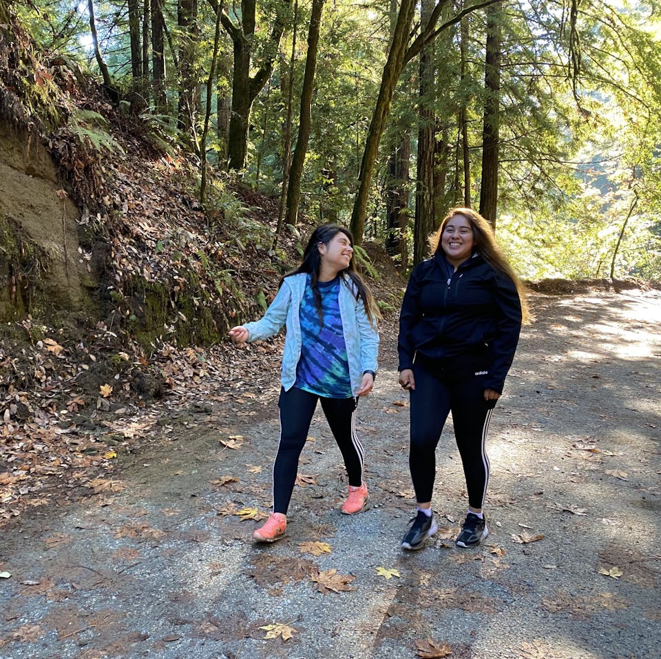 Two young hikers on the trail at The Forest of Nisene Marks State Park