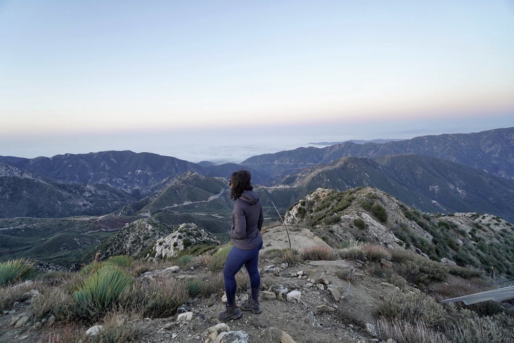Woman looking out to the San Gabriels from Josephine Peak 