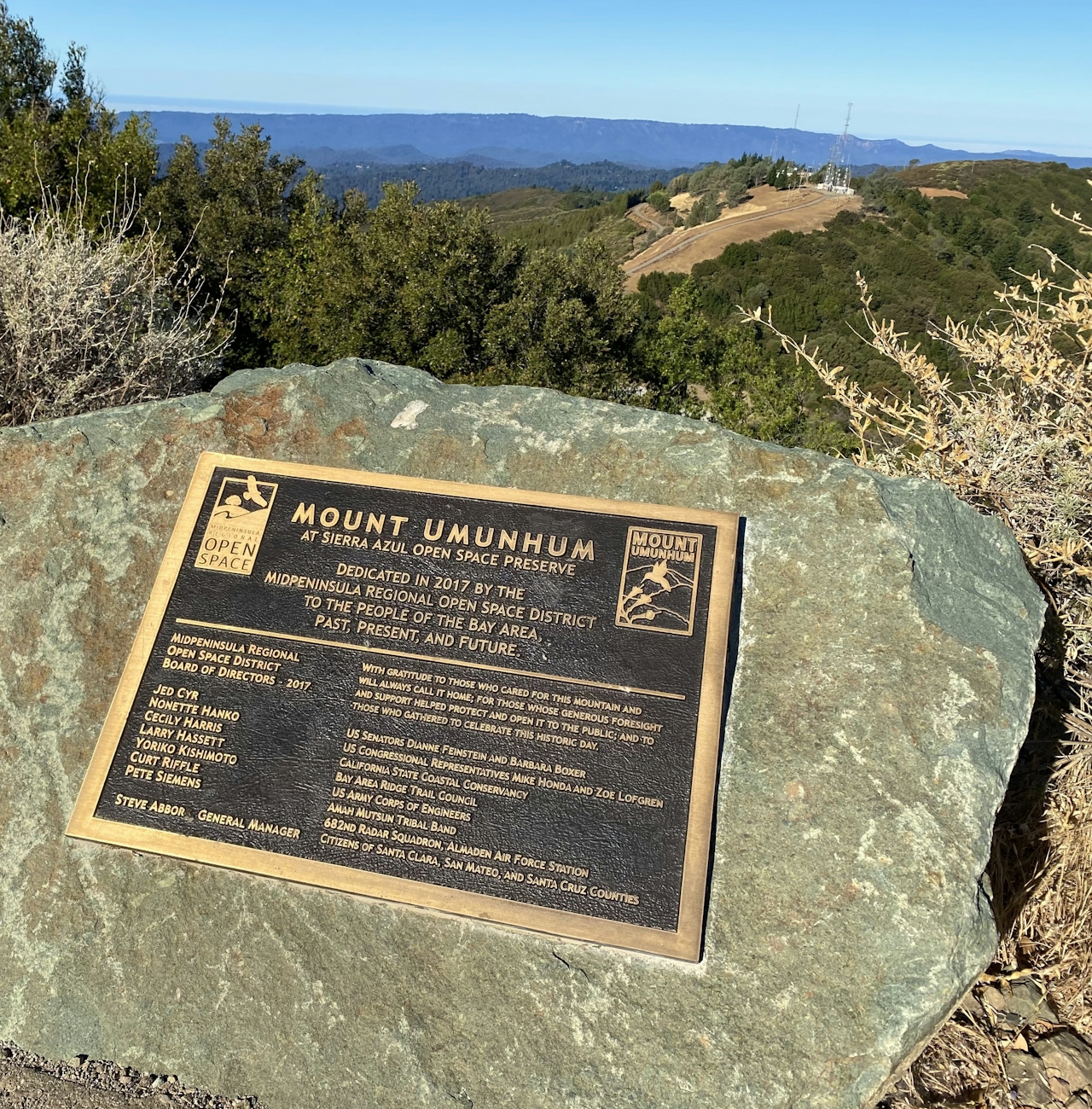 Plaque for summit of Mount Umunhum at the summit 