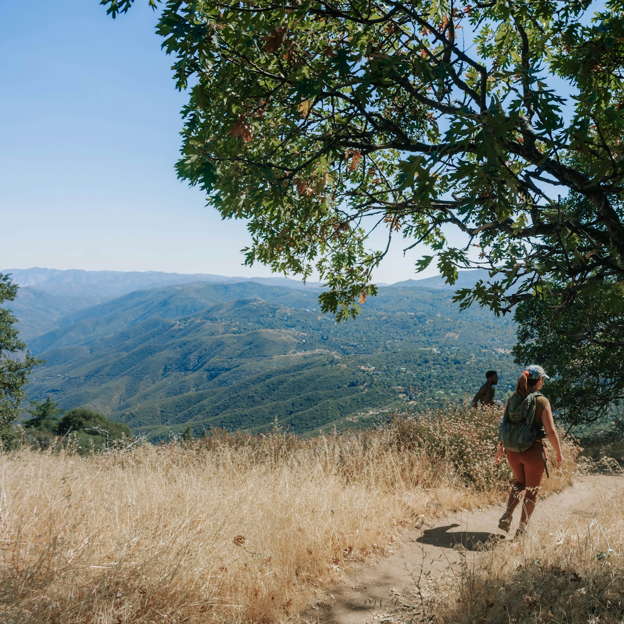 Hikers on the trail high up on Volcan Mountain near Julian San Diego County 