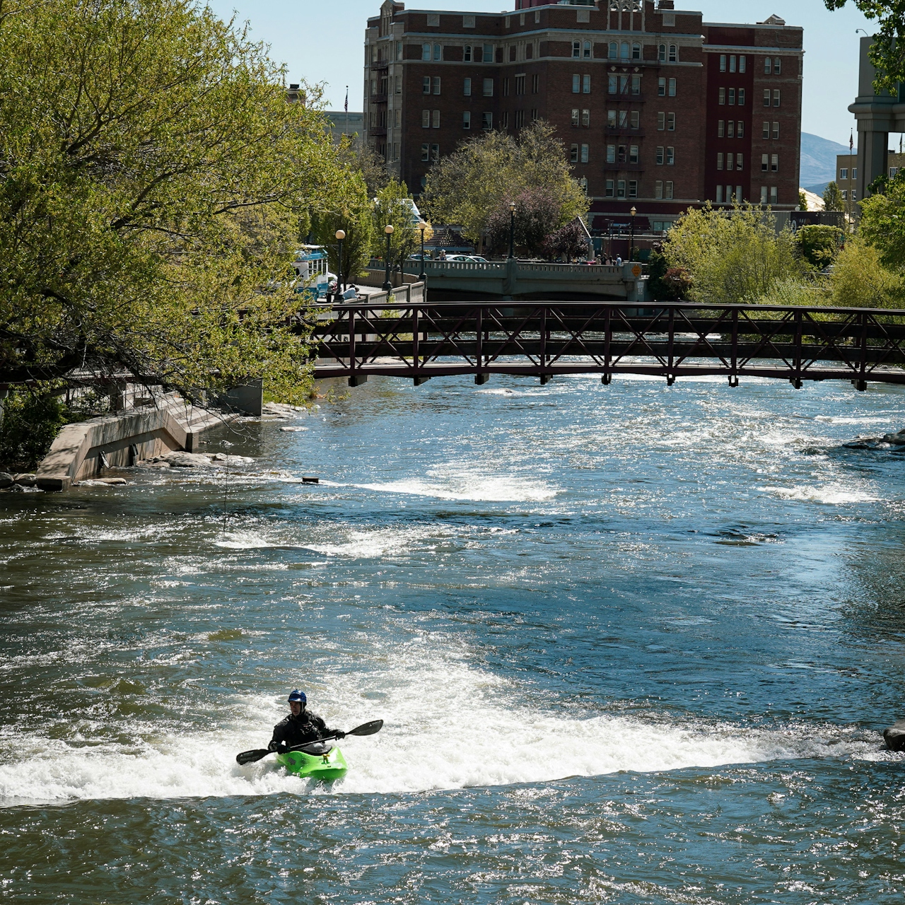 kayaker in the Truckee River Reno downtown