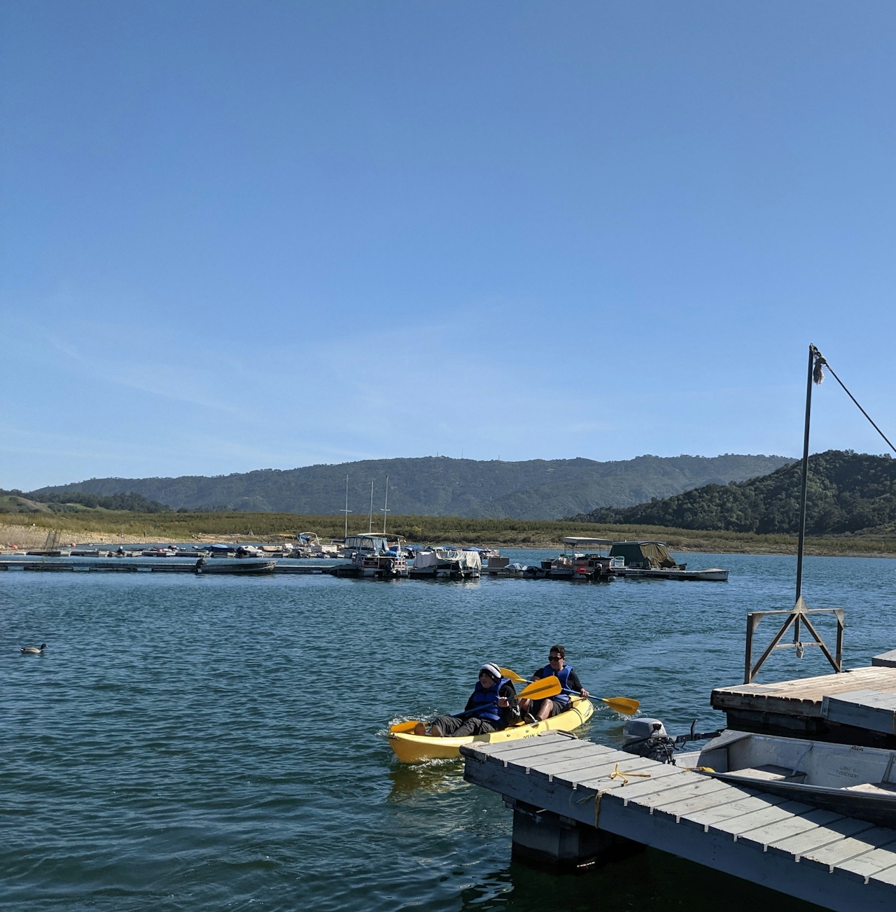 Kayakers by the pier at Lake Casitas Recreation Area near Ventura 