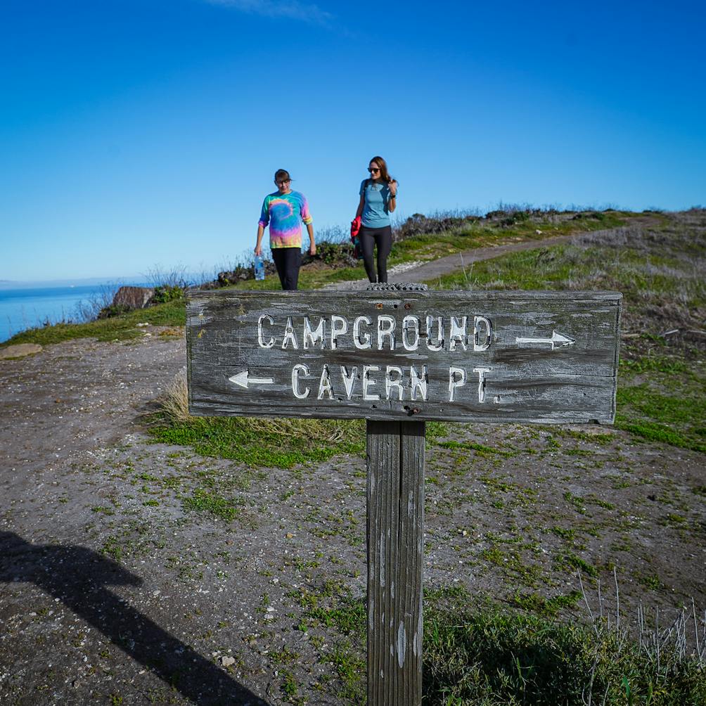 Campground sign and Cavern Point sign at Santa Cruz Islands, Channel Islands National Park