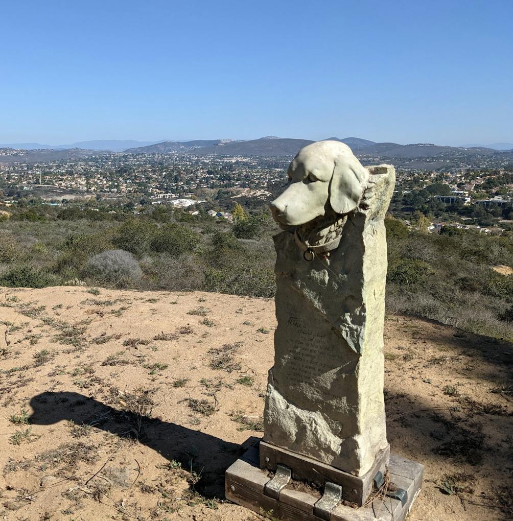 Dog statue at vista point in Encinitas Ranch San Diego County 