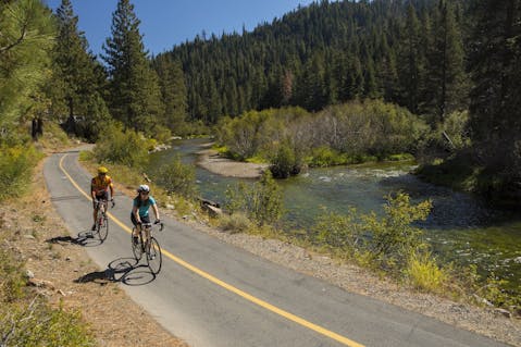 biking by Truckee River north Lake Tahoe