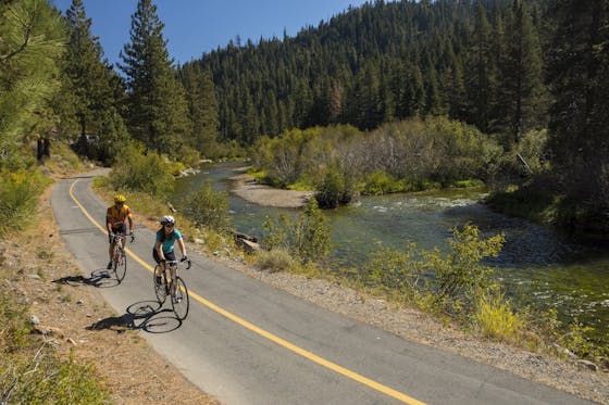 biking by Truckee River north Lake Tahoe