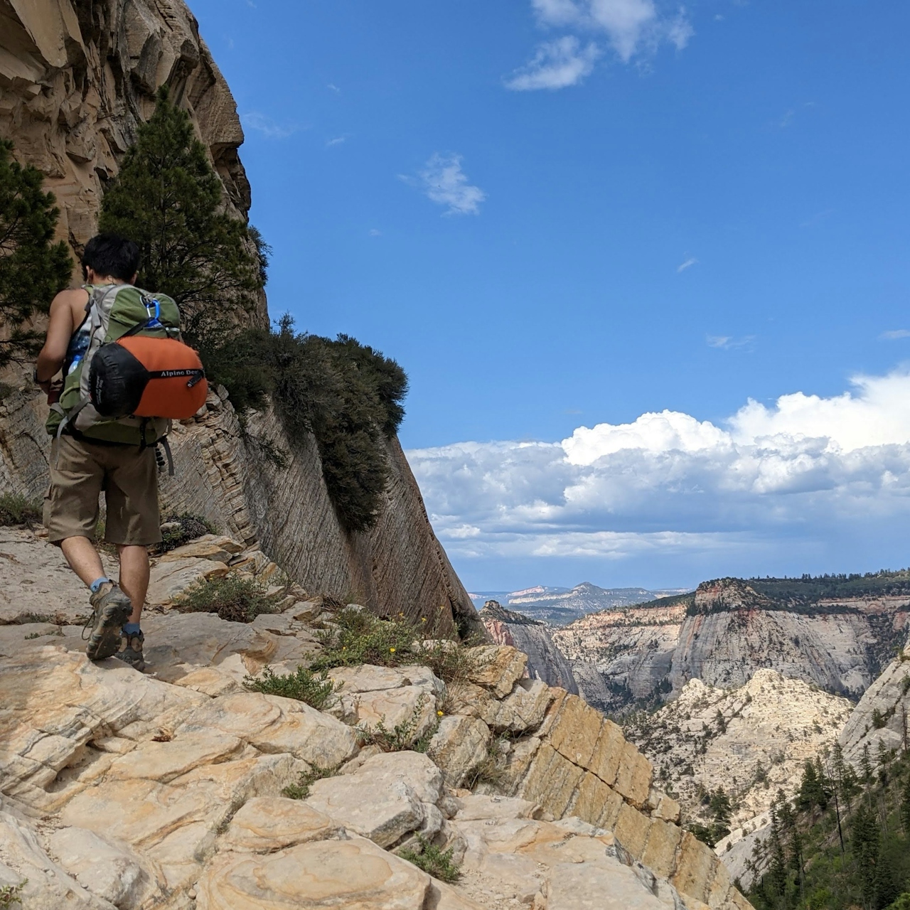 Backpacker on West Rim Trail in Zion National Park 