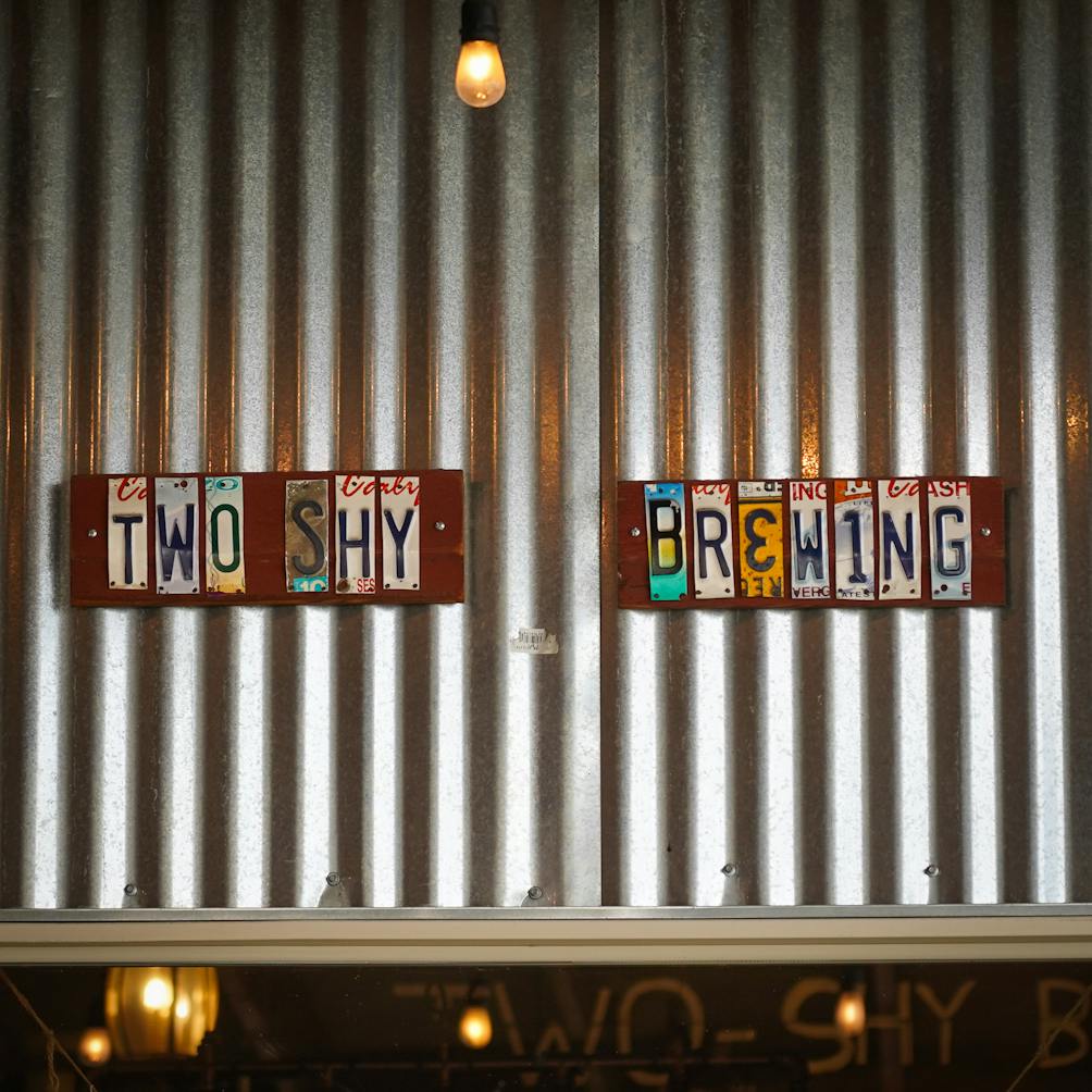 Sign for Two Shy Brewing in downtown Roseburg 