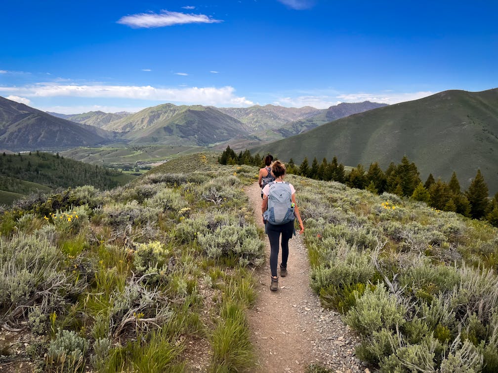 Hiker on Proctor Mountain Loop Trail in Sun Valley Idaho