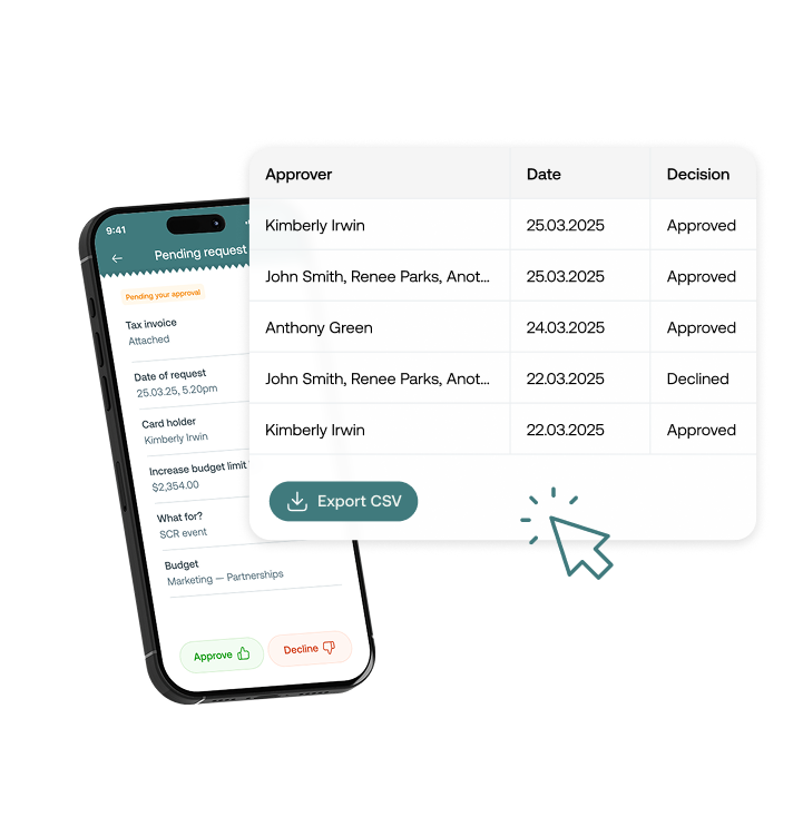 Mobile phone with approval item overlaid with list of approval items in an exported table format