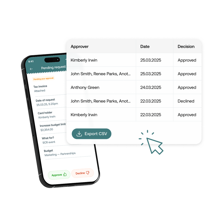 Mobile phone with approval item overlaid with list of approval items in an exported table format