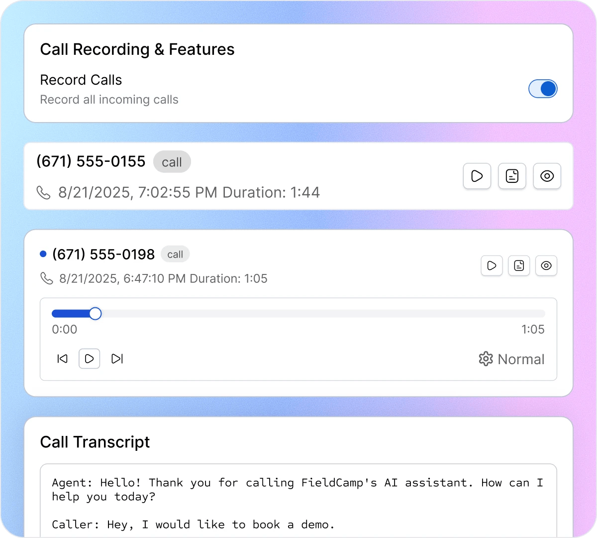 Call Recording & Transcription With AI Receptionist