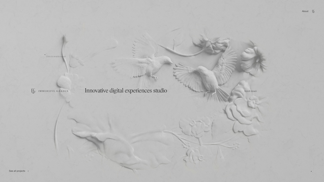 Immersive Garden Home WebGL mouse depth interaction