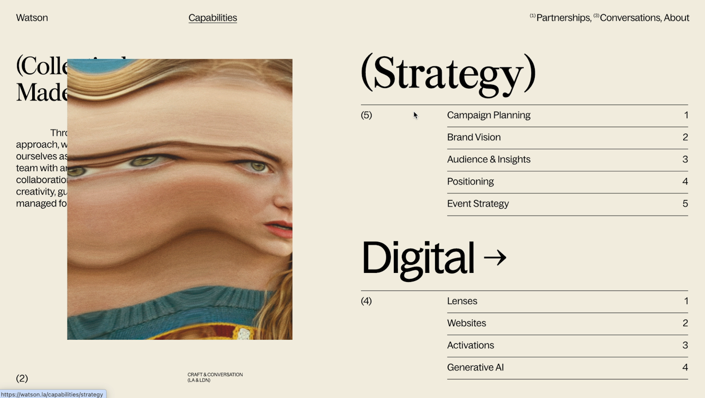 watson la agency capabilities page photography of Emma Stone