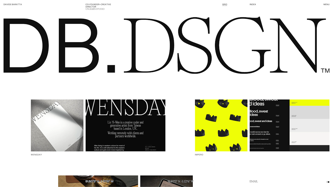 Davide Baratta Home Page Layout