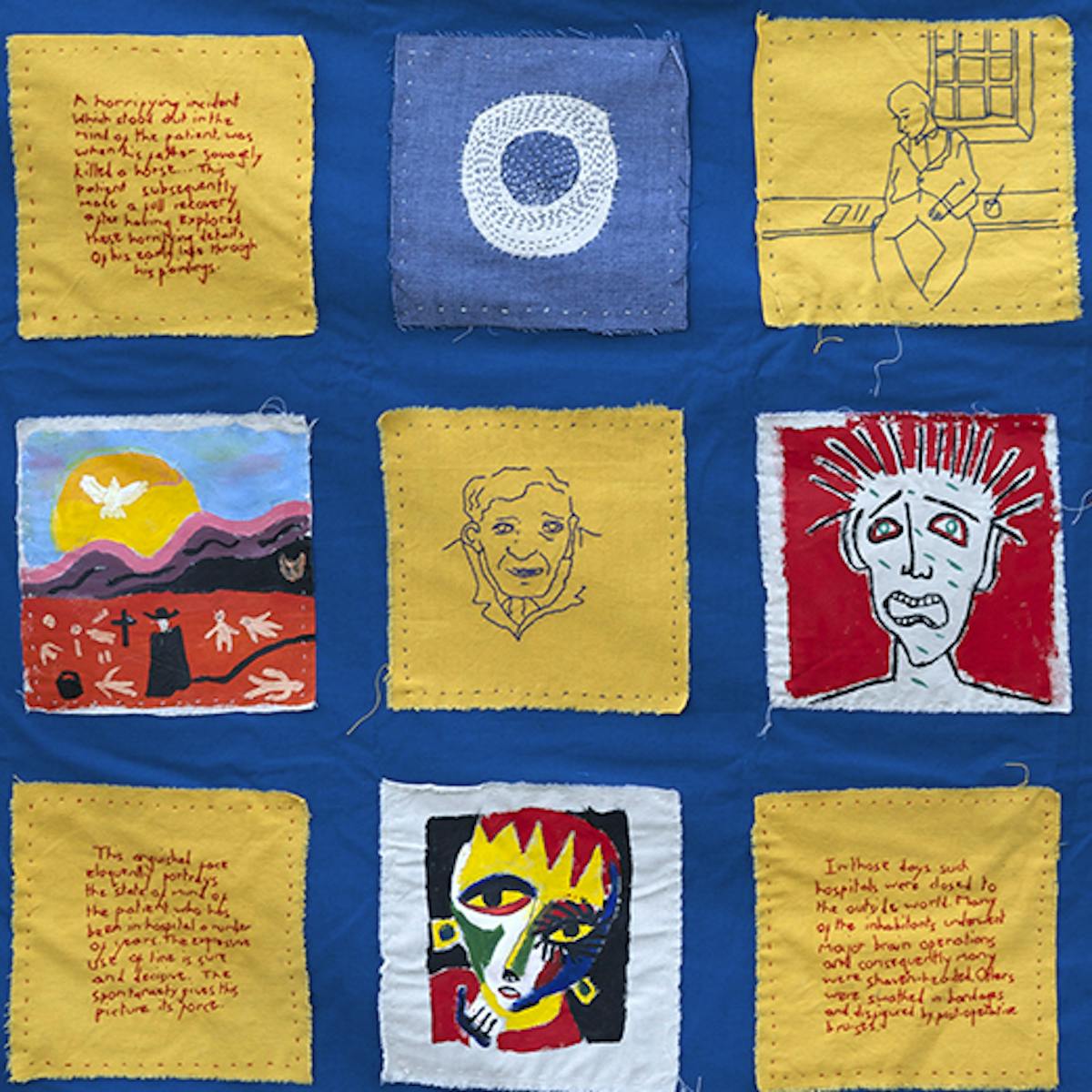 Wall hanging by Beth Hopkins, inspired by the the artworks of mental health patients