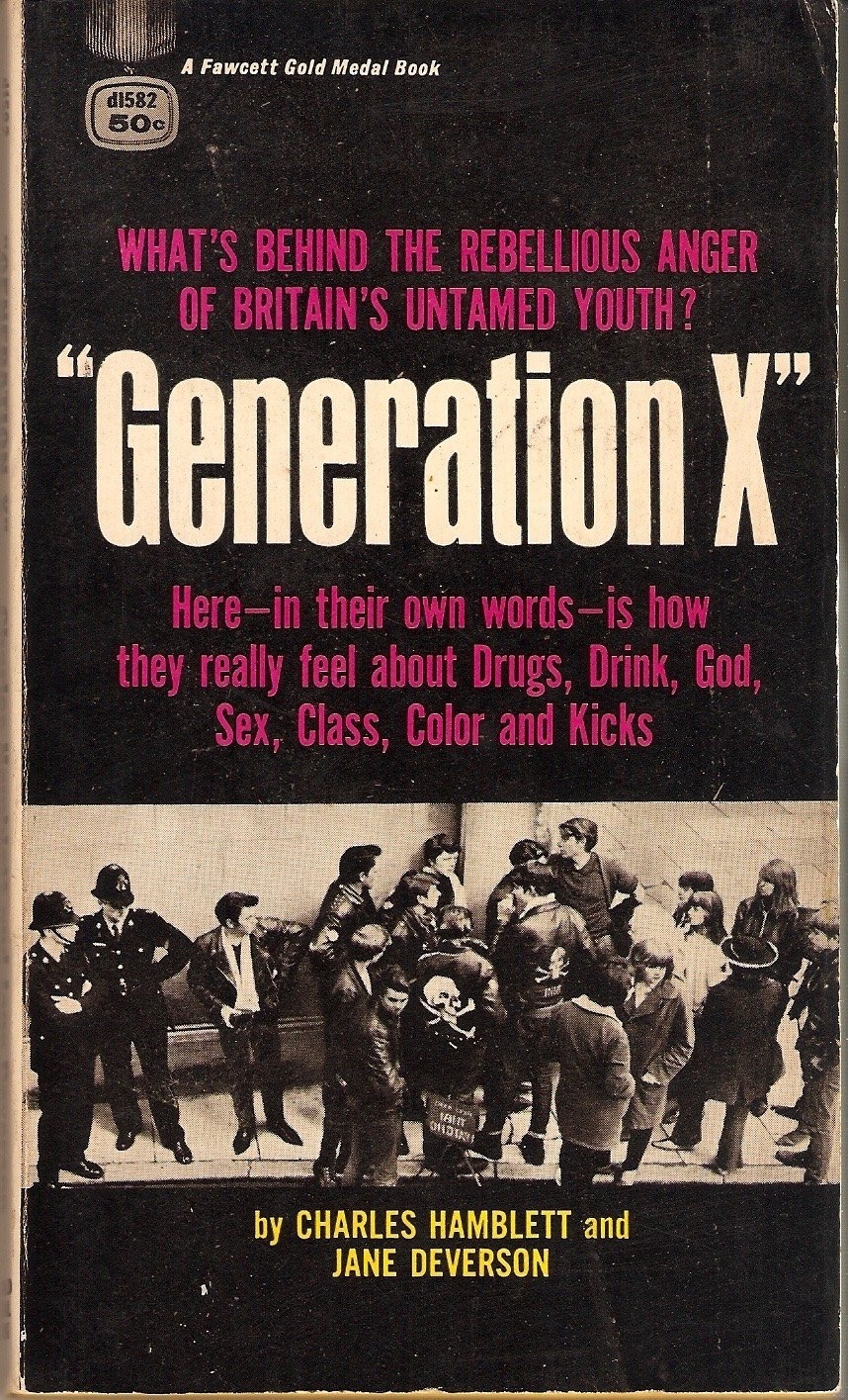 Cover of the book 'Generation X' featuring a photograph of several young men dressed in heavily-adorned leather motorcycle jackets.