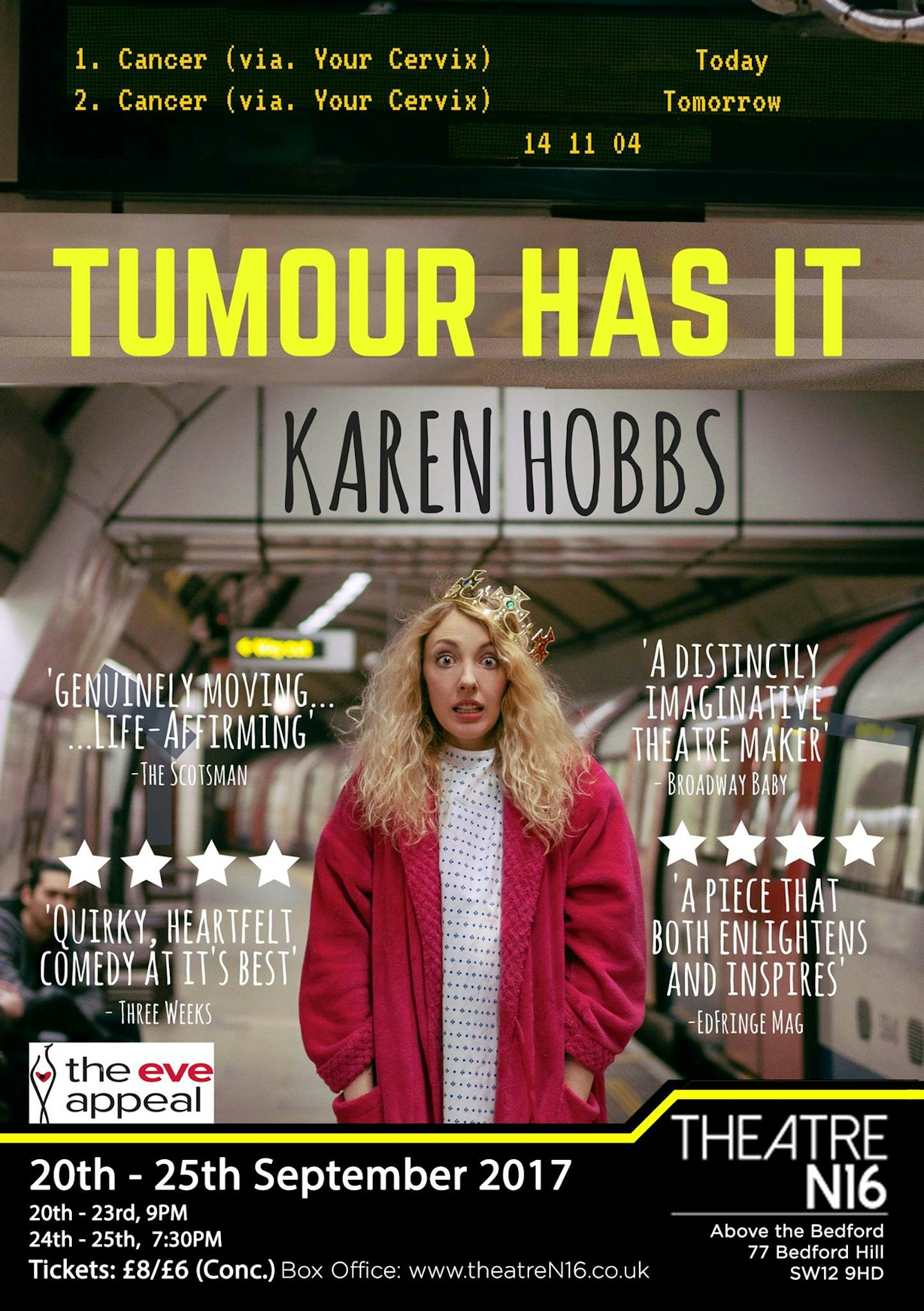 Poster for the show ‘Tumour Has It’ by Karen Hobbs.