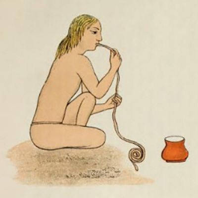 A yogi ingesting a coil of cloth