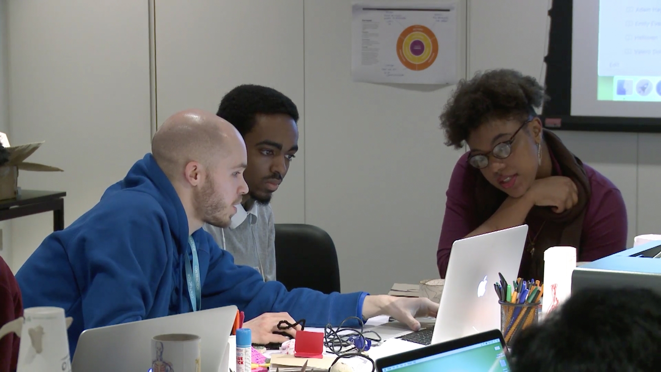 Film still showing young people collaborating with industry experts to create new Wellcome Collection retail products.