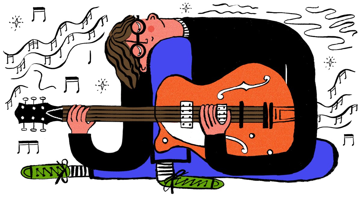Illustration of man playing a guitar.