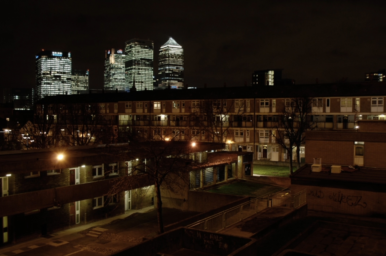 A photograph taken at night from one of the flats in Balfron Tower