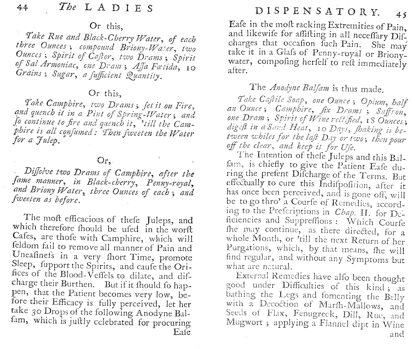 Two pages from an 18th Century book with recipes in italics.