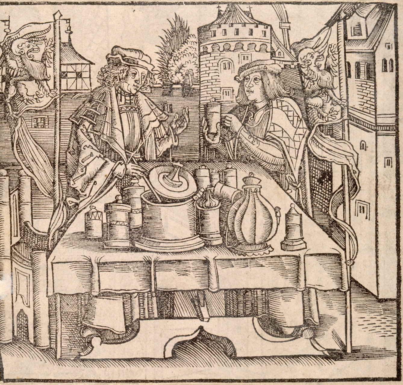 Manufacture of theriac, Print from Book for Distillation of Composite Things c1505