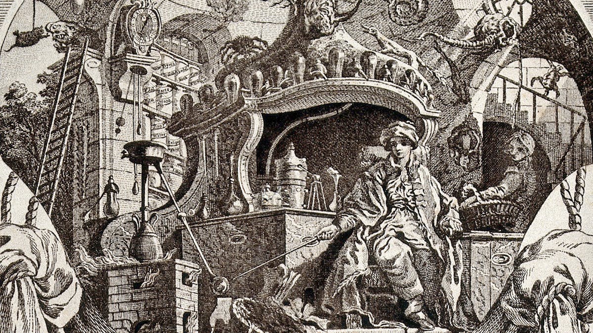 Section of the engraving on Richard Siddall's 18th-century trade card .