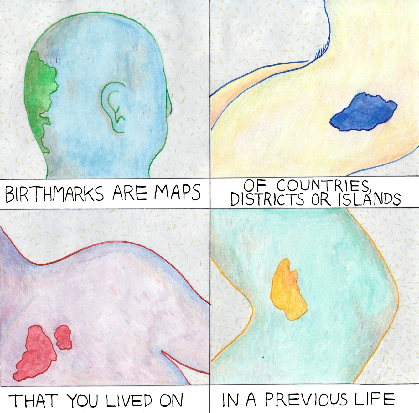 A hand drawn comic exploring the meaning of birthmarks on the body.