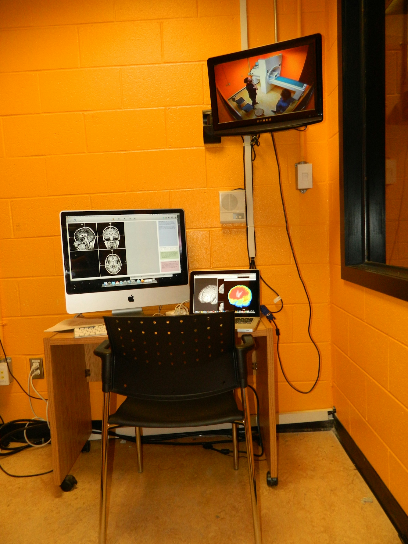 Colour photograph showing a fake MRI scanner