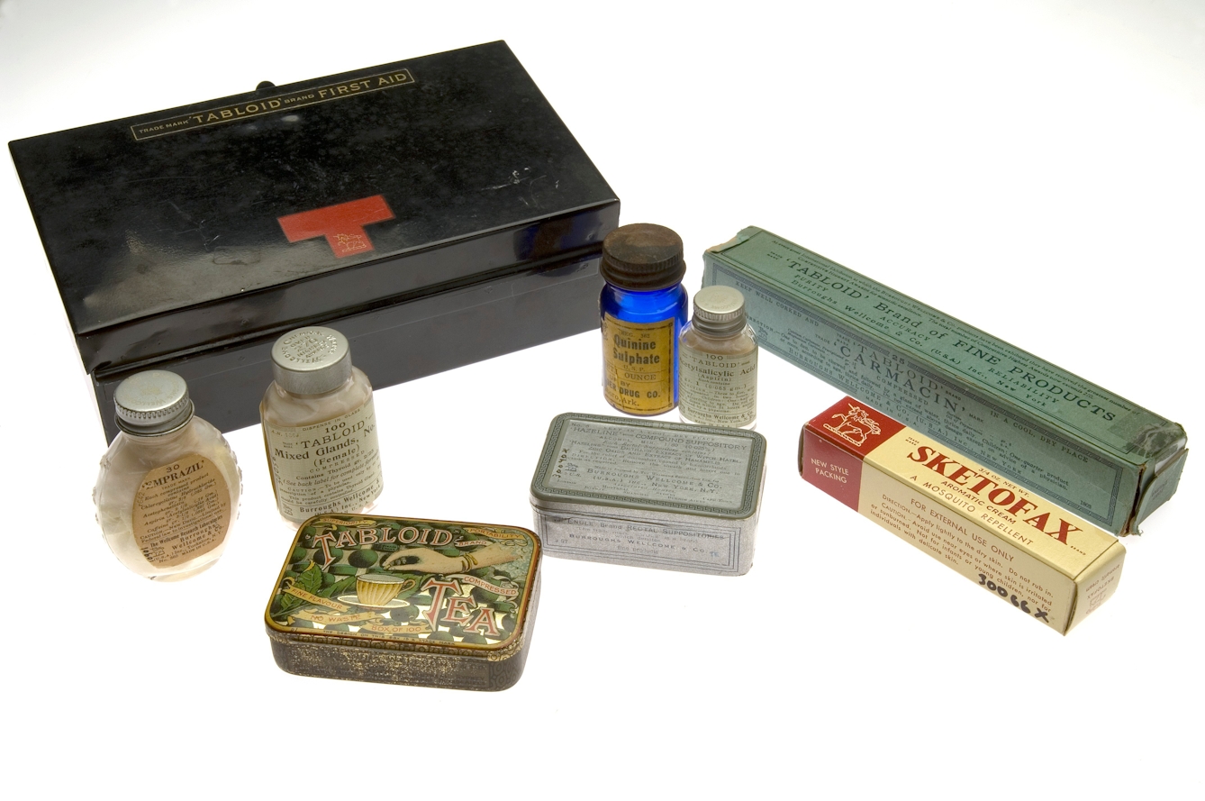 Selection of pill bottles and boxes.