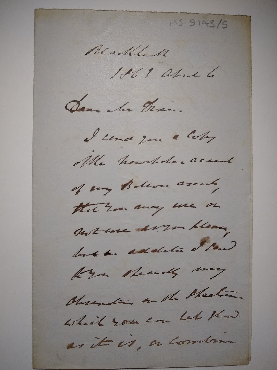 Hand-written letter, ink on paper, to Mr Dixon, Blackheath.