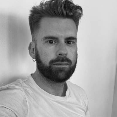 Black and white photograph of Declan Kavanagh