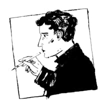 Balck and white illustration of a person representing James Albon.