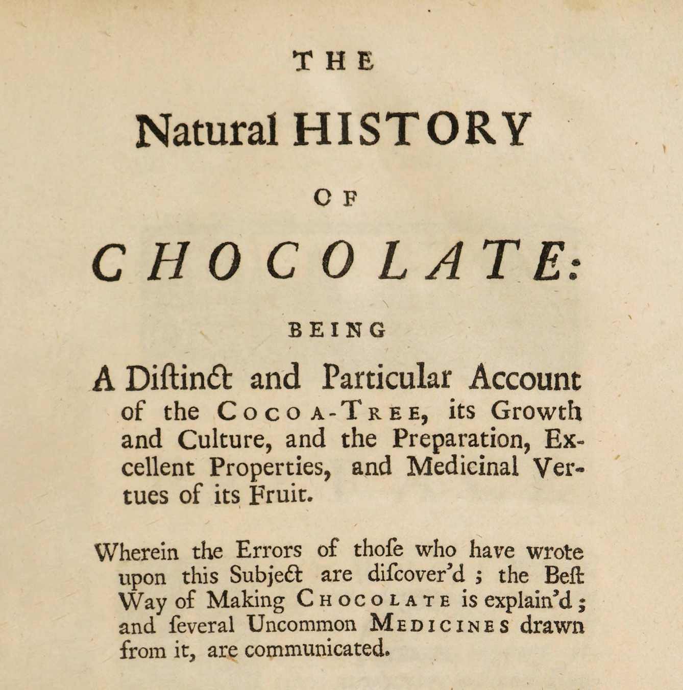 Title page from 'The Natural History of Chocolate'.
