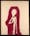 An anguished figure in a red aureole, holding a curved knife.