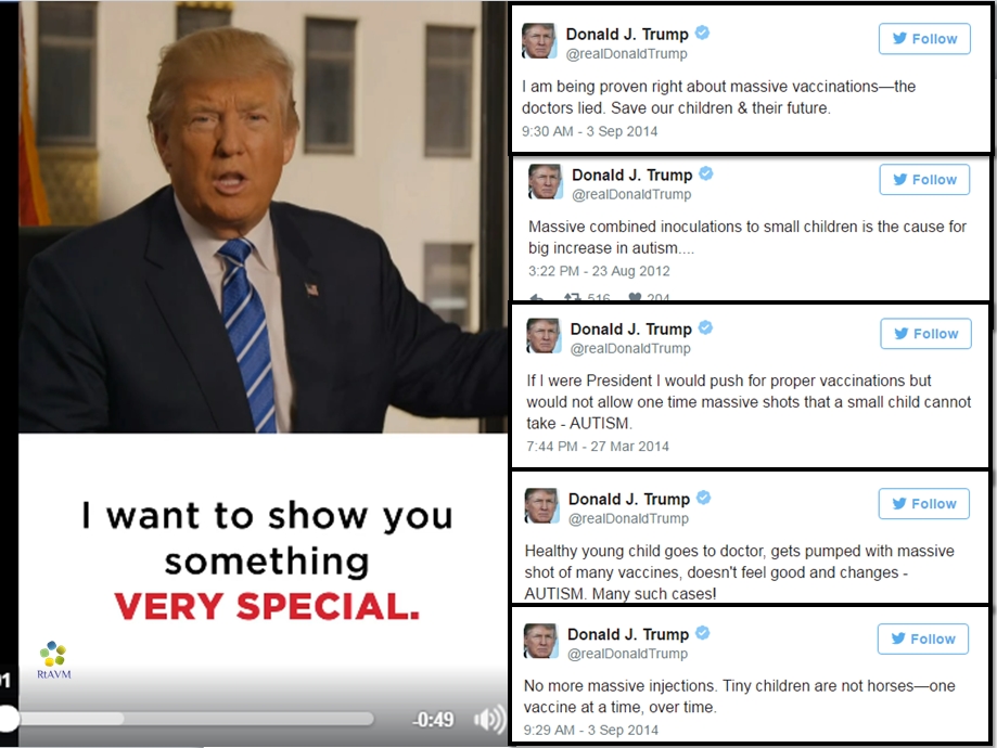 Montage of anti-vaccination tweets by Donald Trump 
