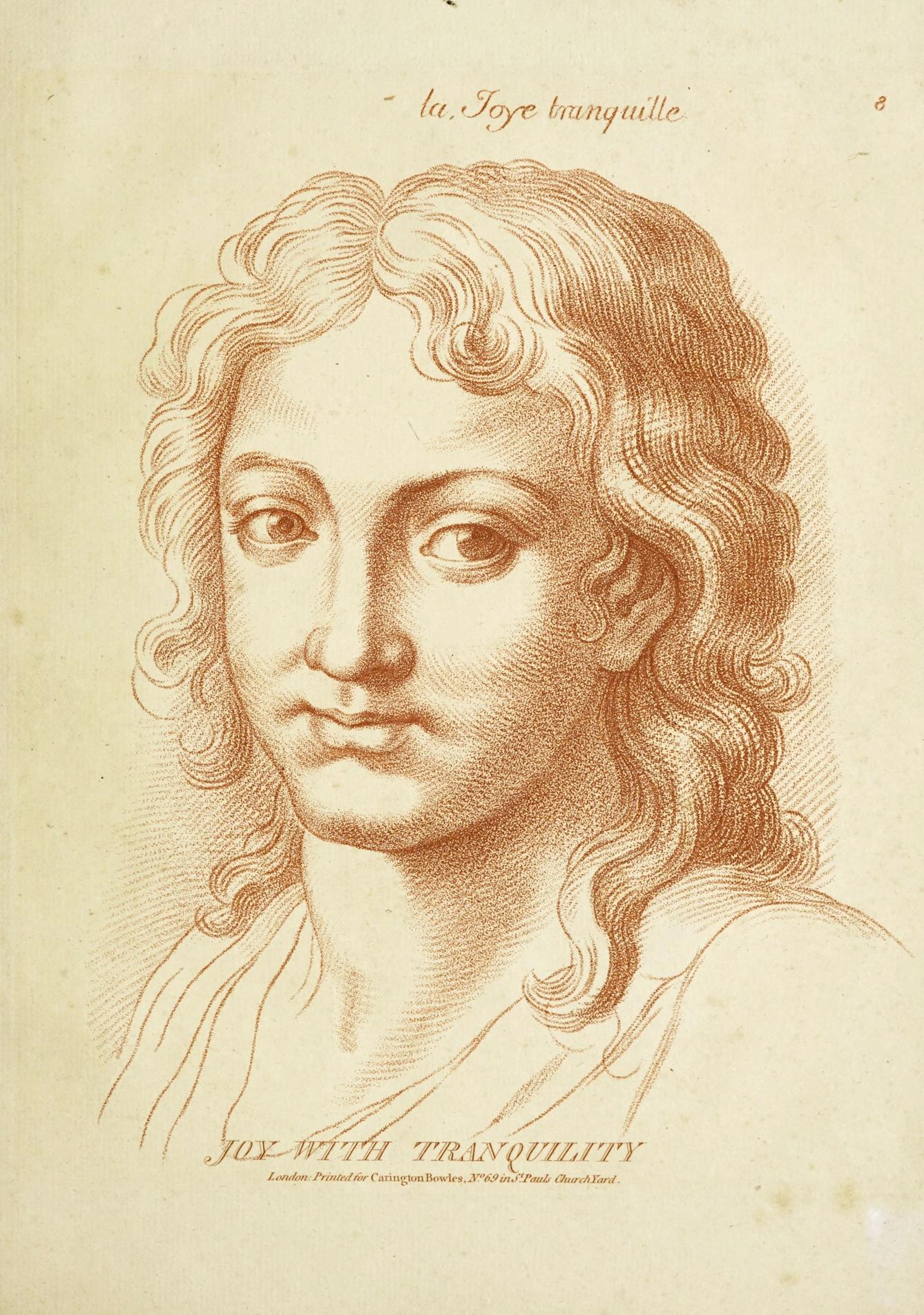 Drawing of a male head expressing 'joy with tranquility' by Charles Le Brun