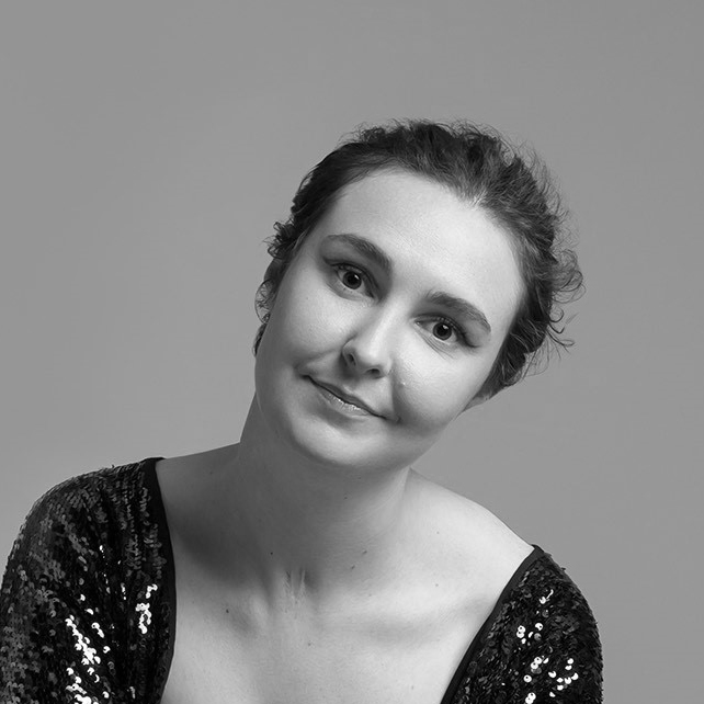 Black and white photograph of Meg Fozzard